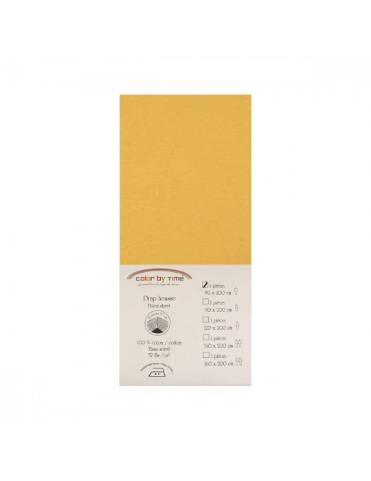 Drap housse 100 % coton 80 x 200 cm jaune