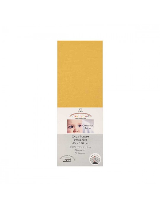 Drap housse enfant 100 % coton 60 x 120 cm jaune