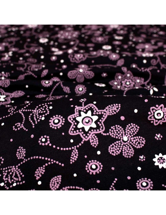 Tissu jersey imprimé fleurs noir