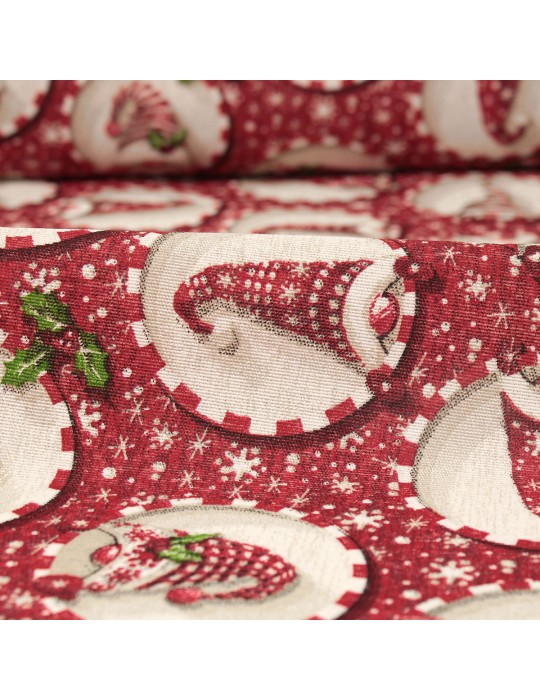 Tissu ameublement coton/polyester imprimé Noël rouge