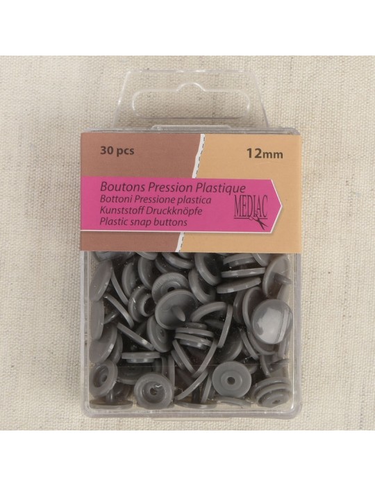 Boutons pression en plastique 12 mm gris