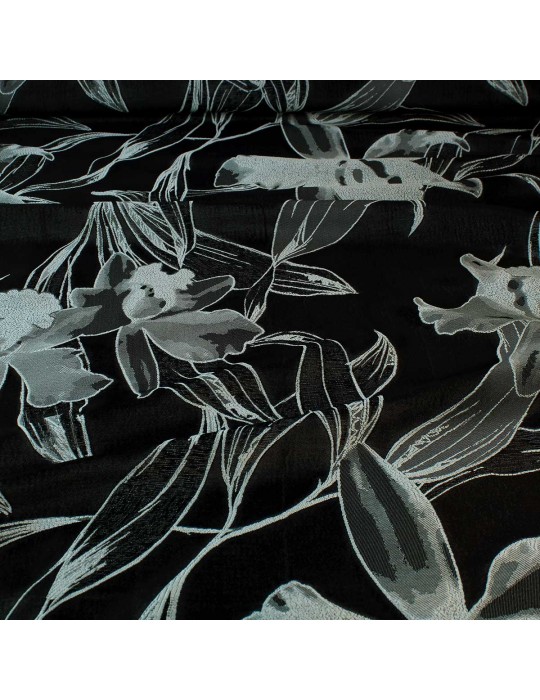 Tissu jacquard à fleurs noir