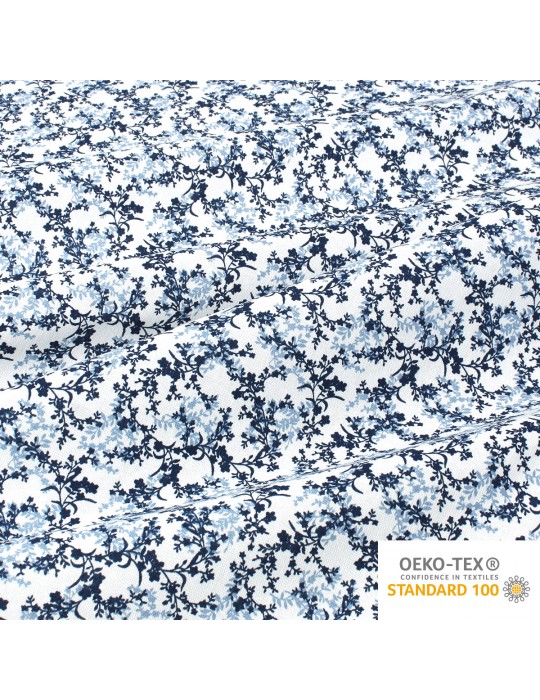 Coupon coton imprimé petite fleur 300 x 150 cm bleu