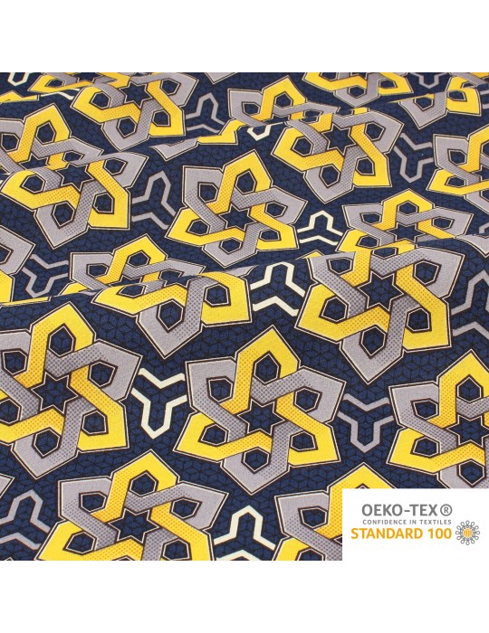 Tissu coton imprimé africain géométrique bleu