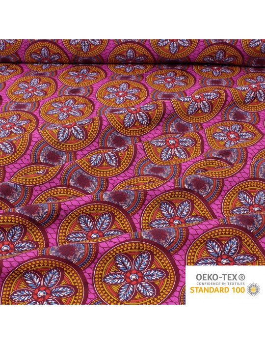 Coupon coton imprimé africain floral 300 x 150 cm fuchsia