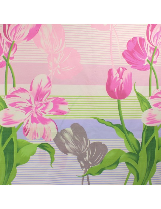 Coupon 100 % polyester imprimé fleurs rayures 150 x 240 cm