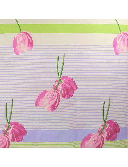 Coupon 100 % polyester imprimé fleurs rayures 150 x 240 cm