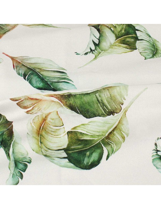 Coupon coton imprimé feuillage vert 150 x 140 cm