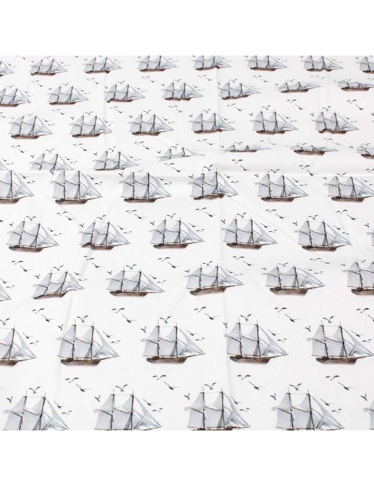 Coupon coton voiliers blanc 50 x 140 cm