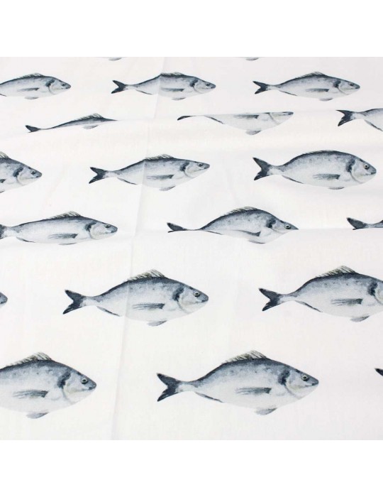 Coupon coton poissons blanc 50 x 140 cm