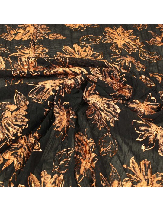 Tissu voile polyester floral cuivre/noir