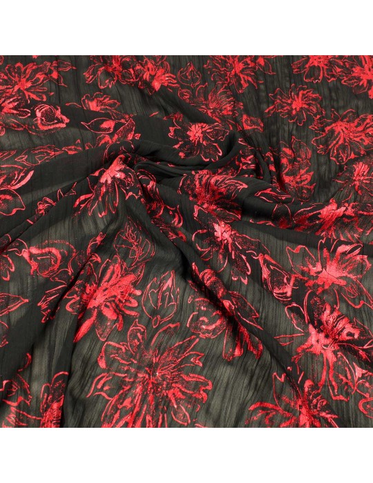 Tissu voile polyester floral rouge/noir