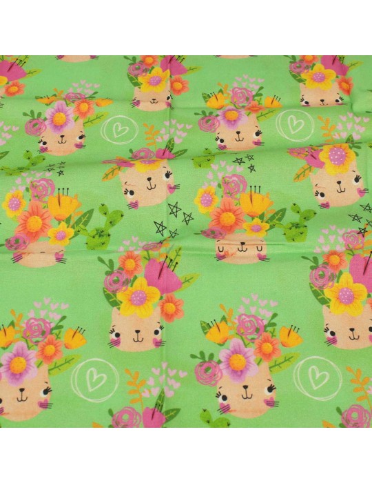 Coupon patchwork chat/fleurs vert 45 x 50 cm