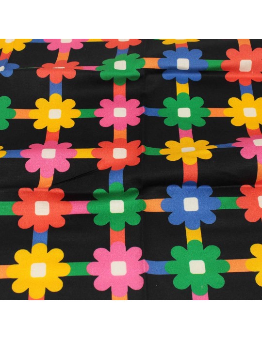 Coupon patchwork fleurs/quadrillage noir 45 x 50 cm