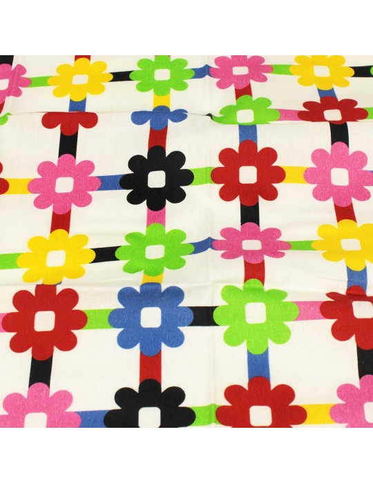 Coupon patchwork fleurs/quadrillage blanc 45 x 50 cm
