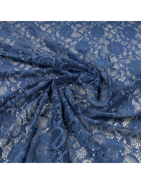 Tissu dentelle paillette bleu indigo