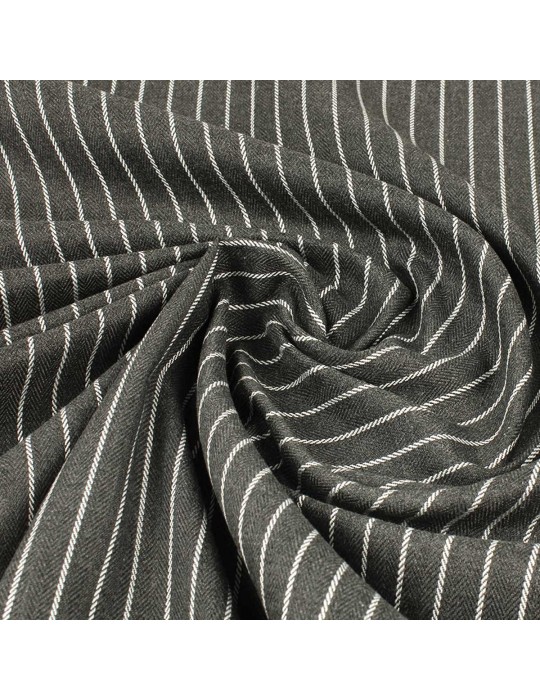 Tissu aspect laine rayé blanc/gris