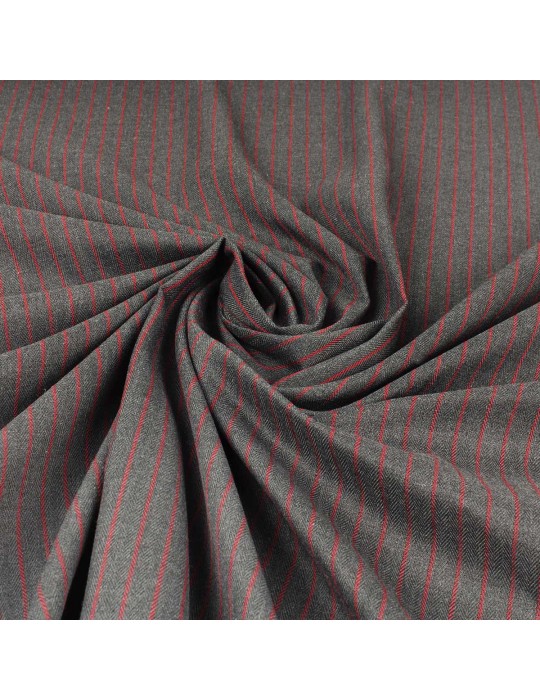 Tissu aspect laine rayé rouge/gris