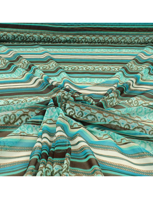 Tissu résille maille rayures turquoise