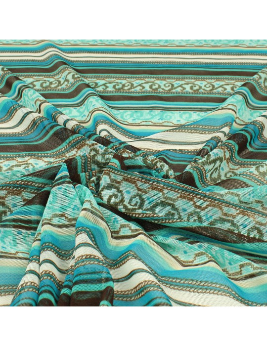 Tissu résille maille rayures turquoise