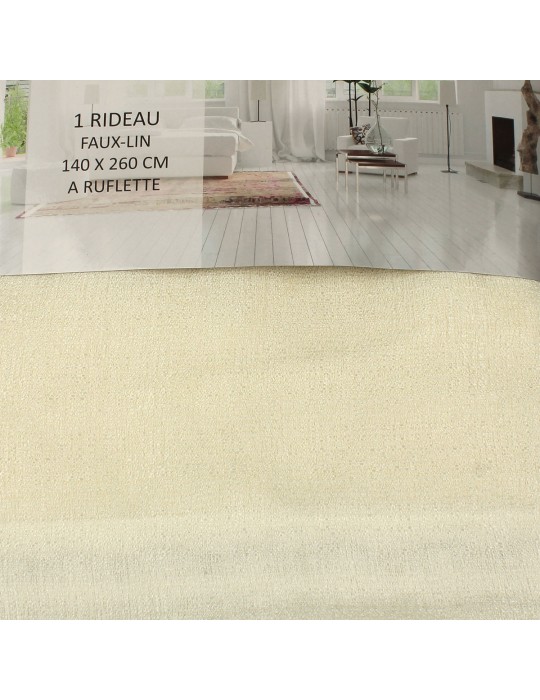 Rideau faux lin à ruflette 140 x 260 cm crème