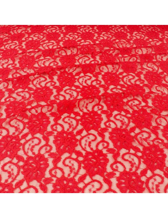 Tissu dentelle fleurs rouge