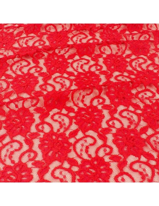 Tissu dentelle fleurs rouge