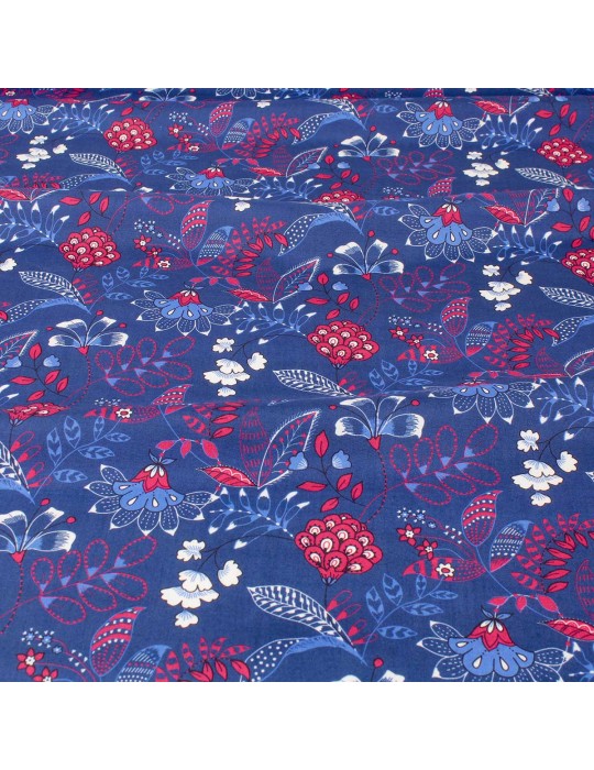 Tissu viscose fleurs/nature bleu