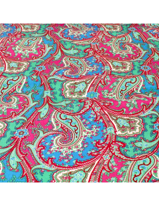 Tissu viscose paisley bleu/rose