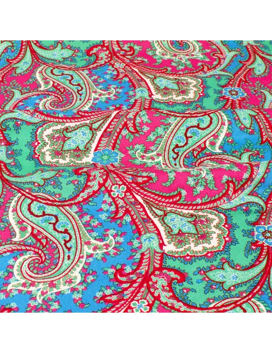 Tissu viscose paisley bleu/rose