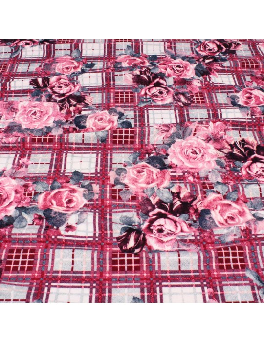 Coupon jersey fleurs/quadrillage rose 200 x 145 cm