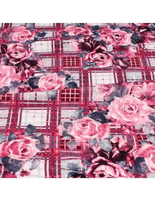 Coupon jersey fleurs/quadrillage rose 200 x 145 cm