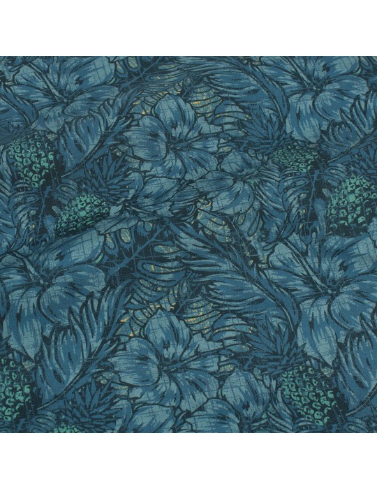 Coupon coton imprimé floral bleu 50 x 150 cm