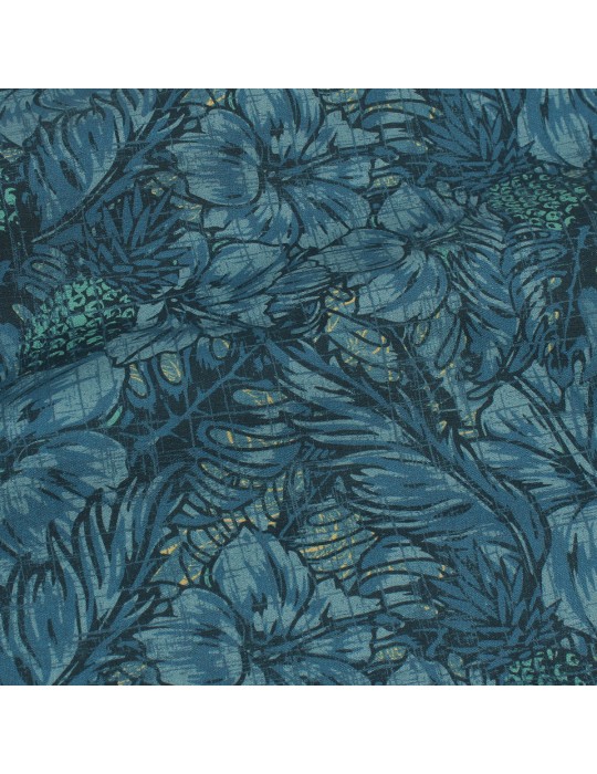 Coupon coton imprimé floral bleu 50 x 150 cm