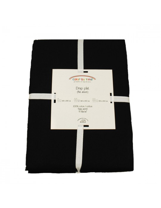 Drap plat 100 % coton 240 x 300 cm noir