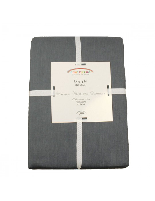 Drap plat 100 % coton 270 x 300 cm gris