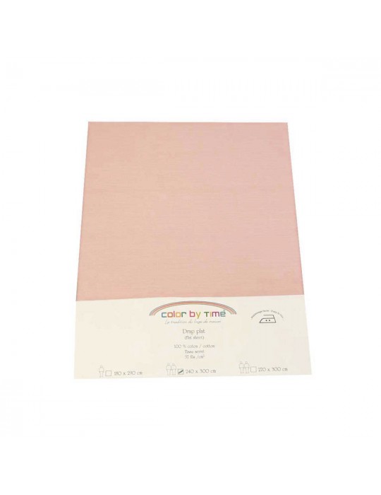 Drap plat 100 % coton 240 x 300 cm rose poudre