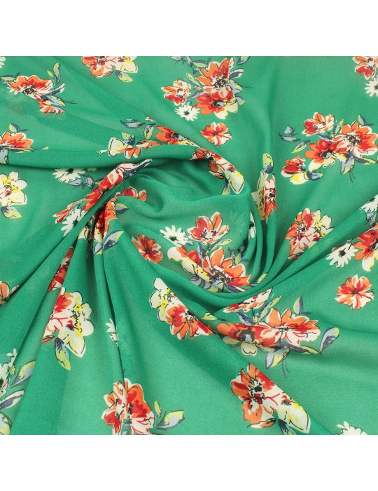 Tissu polyester transparent floral vert