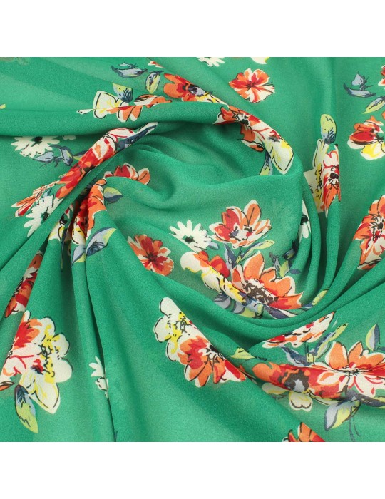 Tissu polyester transparent floral vert