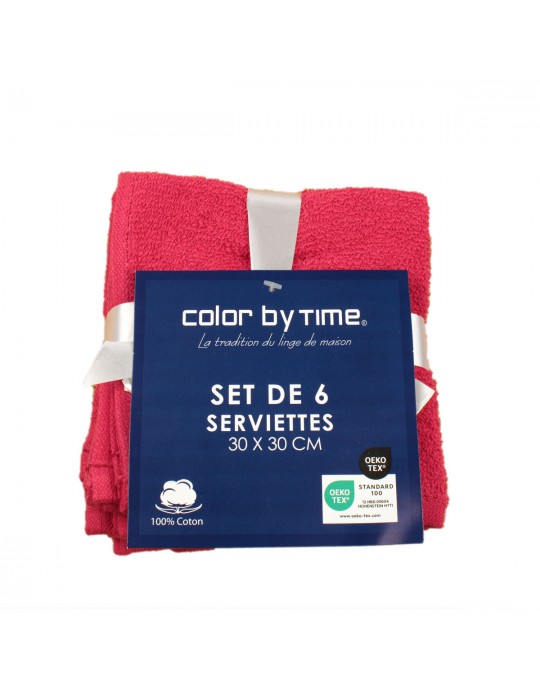 Set de 6 serviettes de toilette framboises 30 x 30 cm