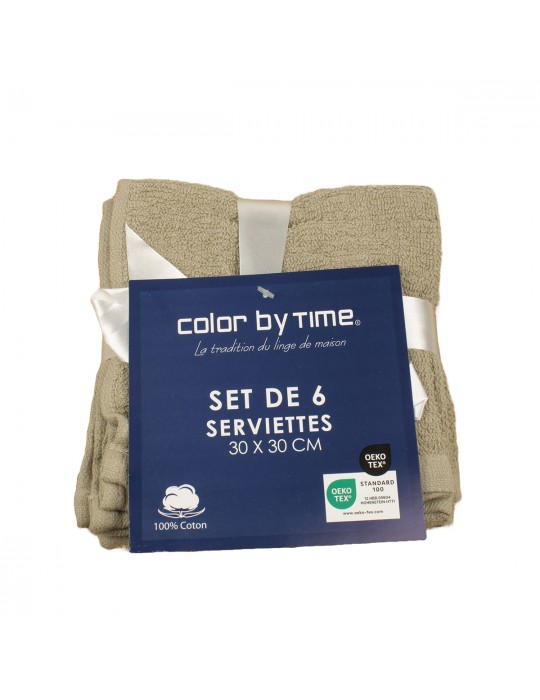 Set de 6 serviettes de toilette taupes 30 x 30 cm