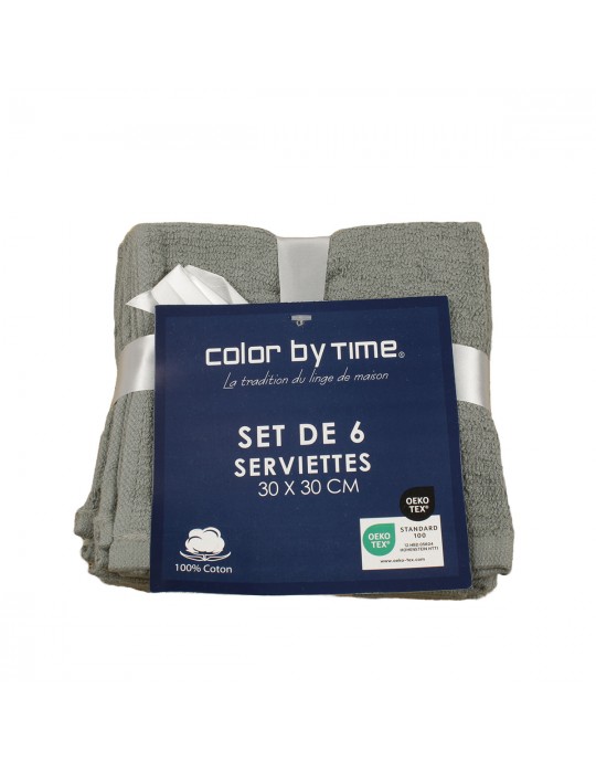 Set de 6 serviettes de toilette grises 30 x 30 cm