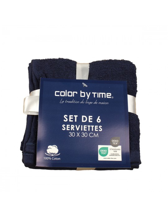 Set de 6 serviettes de toilette bleues 30 x 30 cm