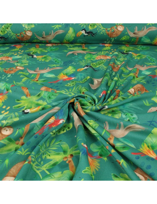 Tissu viscose imprimé animaux jungle vert