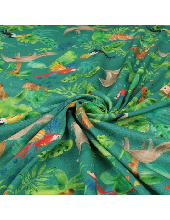 Tissu viscose imprimé animaux jungle vert