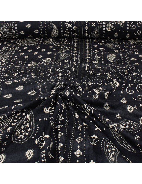 Tissu viscose imprimé paisley marine