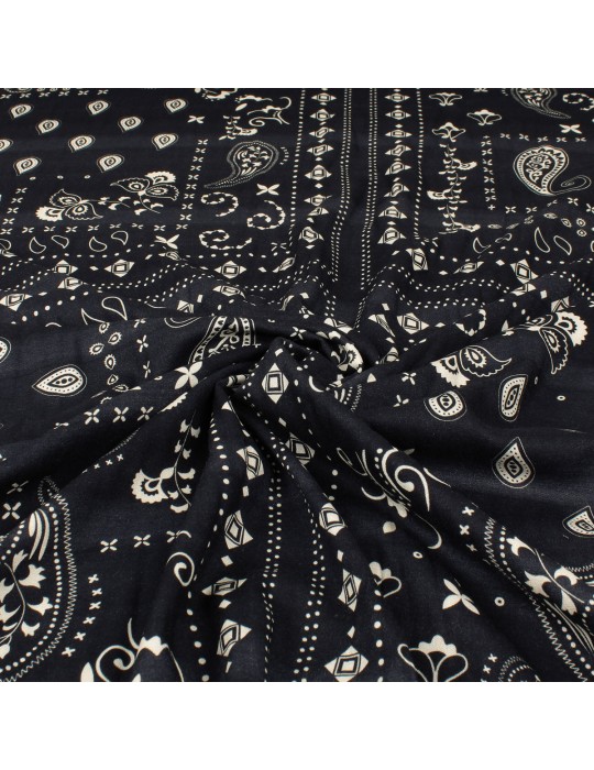 Tissu viscose imprimé paisley marine