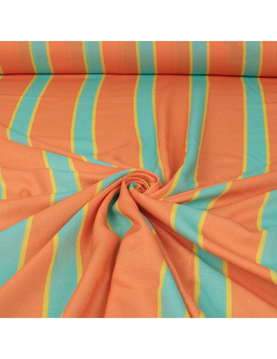 Tissu viscose imprimé rayures orange/bleu