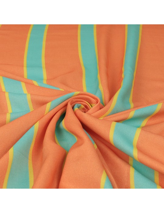 Tissu viscose imprimé rayures orange/bleu