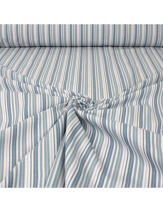 Tissu cretonne imprimé rayures bleu blanc